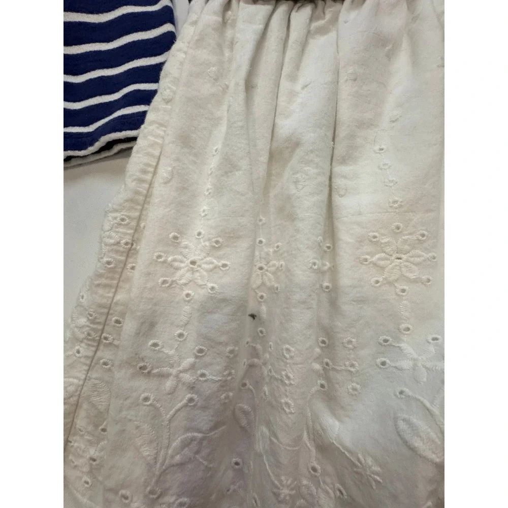 OshKosh B'gosh Striped Eyelet Dress‎ Kids 8 Navy White Mixed Media Long Sleeve